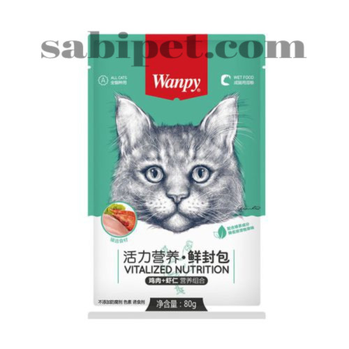 پوچ گربه ونپی با طعم مرغ و میگو 80 گرمی (سبز)